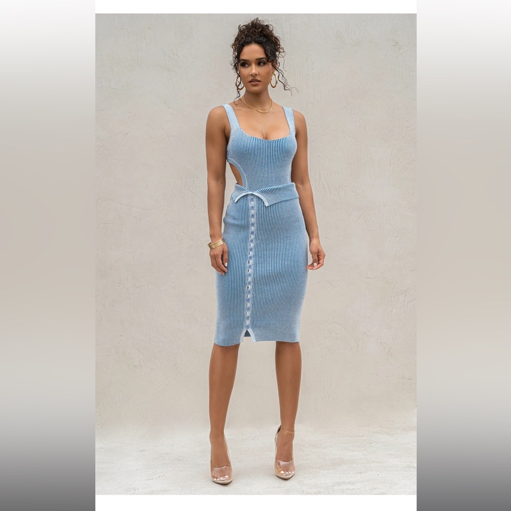 JLuxlabel Blue Ribbed Cutout Midi Set